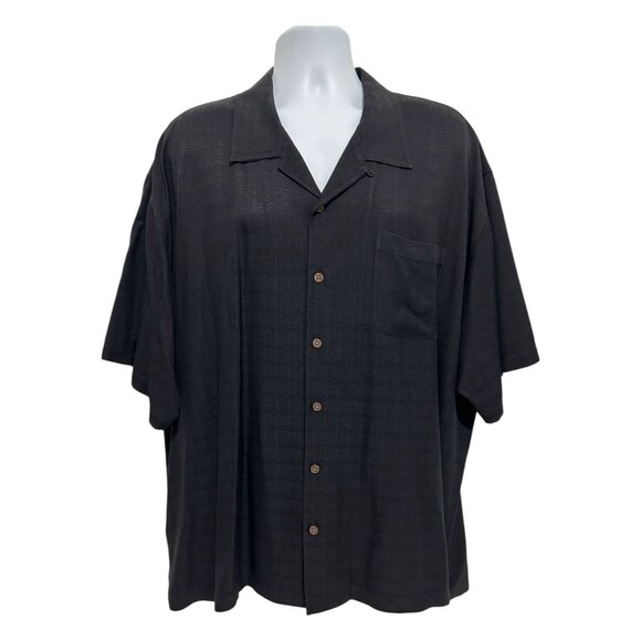 Tommy Bahama Embroidered Black Camp Shirt XXL 100% Rayon Short Sleeve Button-Up - Picture 2 of 13
